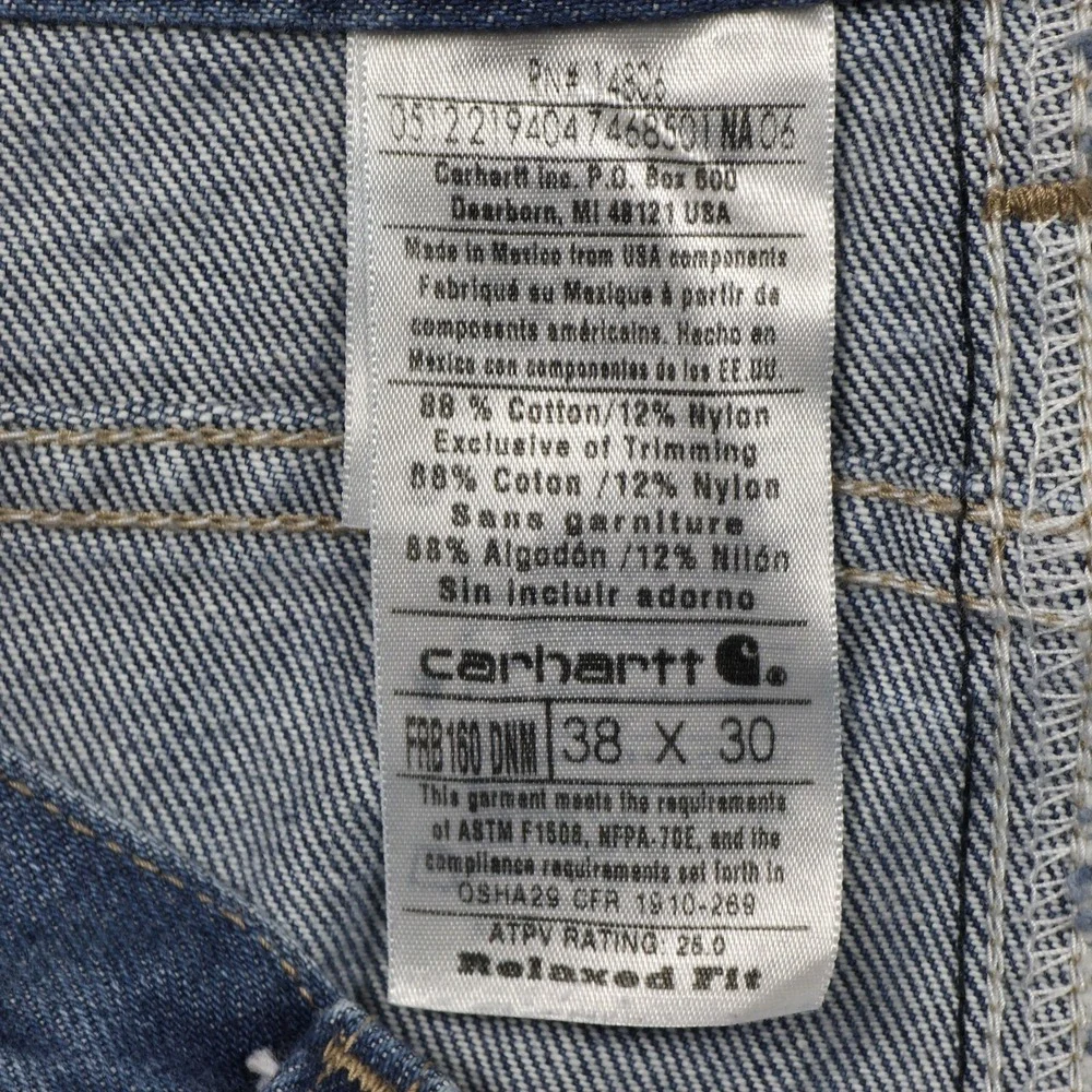 Carhartt FR Jeans Mens 38x30 Blue Denim Flame Resistant FRB160 DNM Work Pants PP